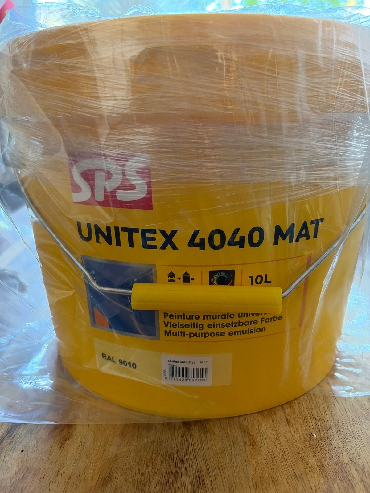 SPS Unitex 4040 Mat Verf RAL 9010 - 10L, Doe-het-zelf en Verbouw, 5 tot 10 liter, Wit, Nieuw, Ophalen of Verzenden