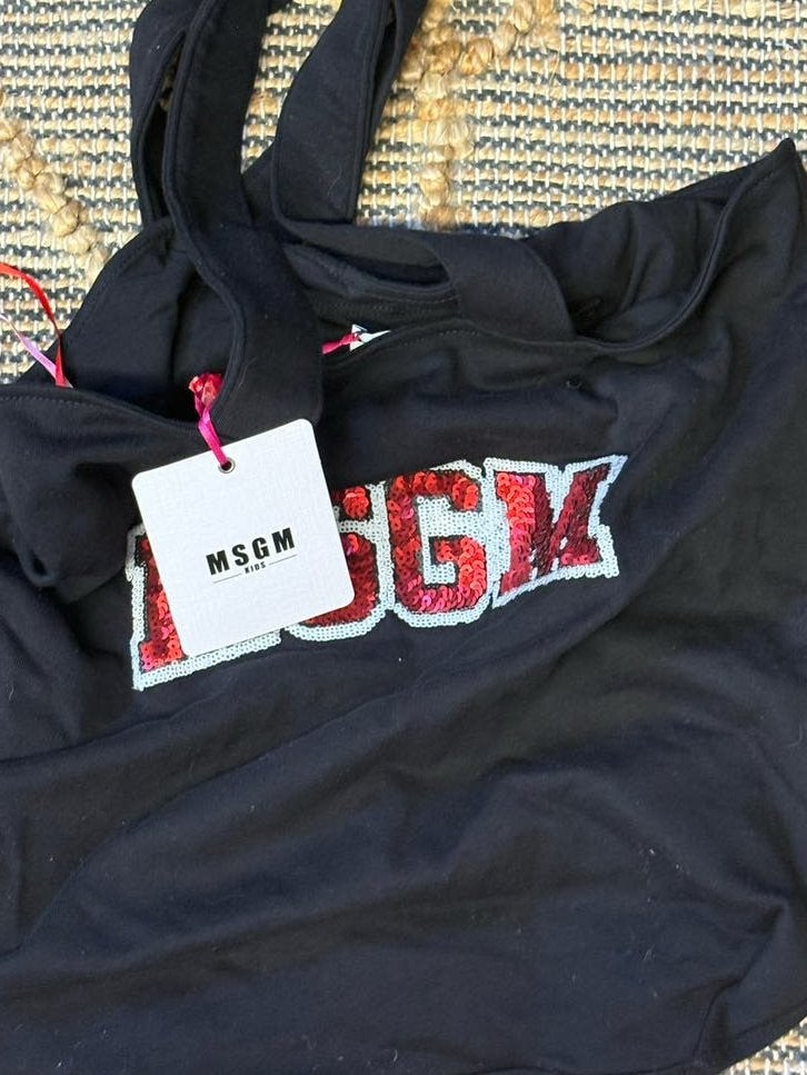 MSGM Kids Zwarte tas shopper Rode Pailletten Logo - Nieuw, Ophalen of Verzenden, Nieuw, Zwart, Shopper