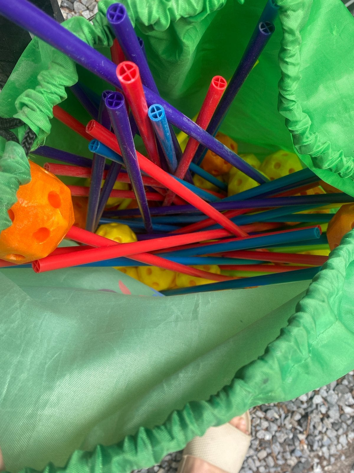 Kidzz bouw Spel met stokken Ballen in Groene Zak, Ophalen, Gebruikt, Jongen of Meisje
