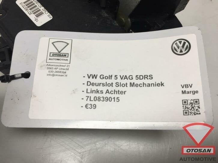 vw golf 5 v deurslot slotmechaniek links achter 7l0839015, Gebruikt, Volkswagen, Volkswagen AG, Achter