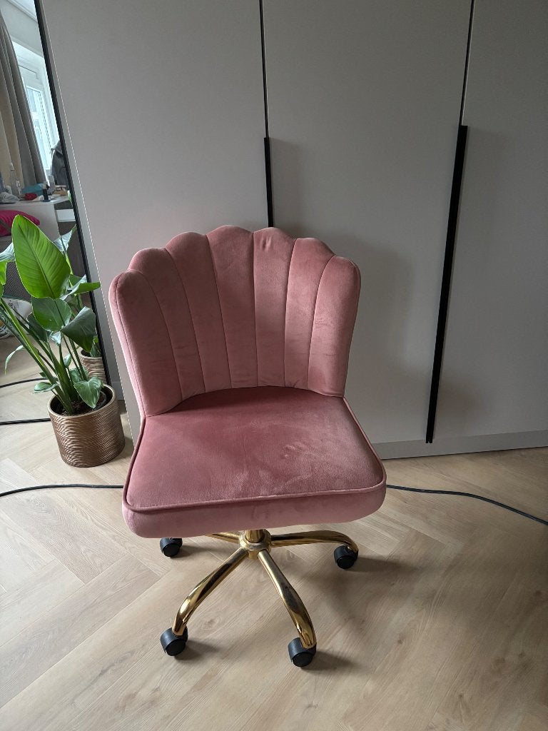 Roze fluweel verstelbare bureaustoel, Ophalen, Zo goed als nieuw, Roze, Bureaustoel