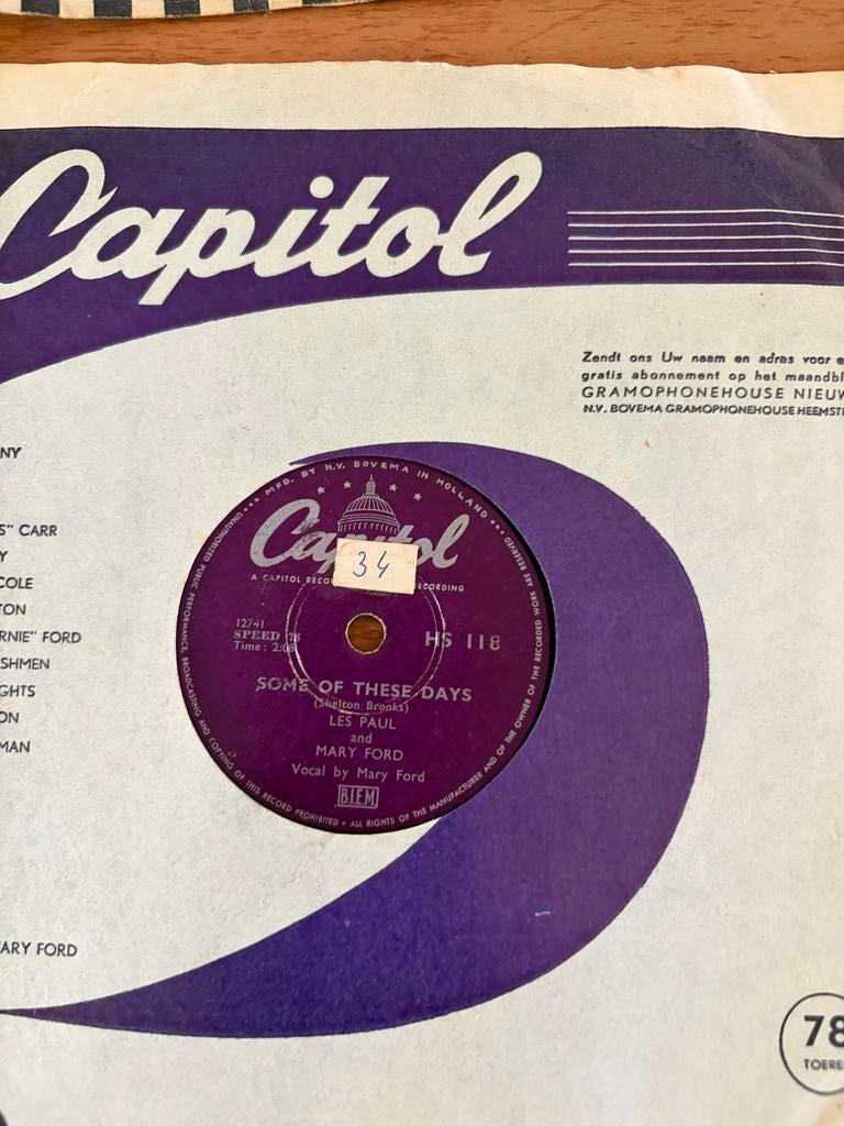Vintage 78 toeren platen - Les Paul & Mary Ford, Dean Martin, Cd's en Dvd's, Vinyl Singles, Ophalen, Gebruikt, 10 inch, Voor 1960