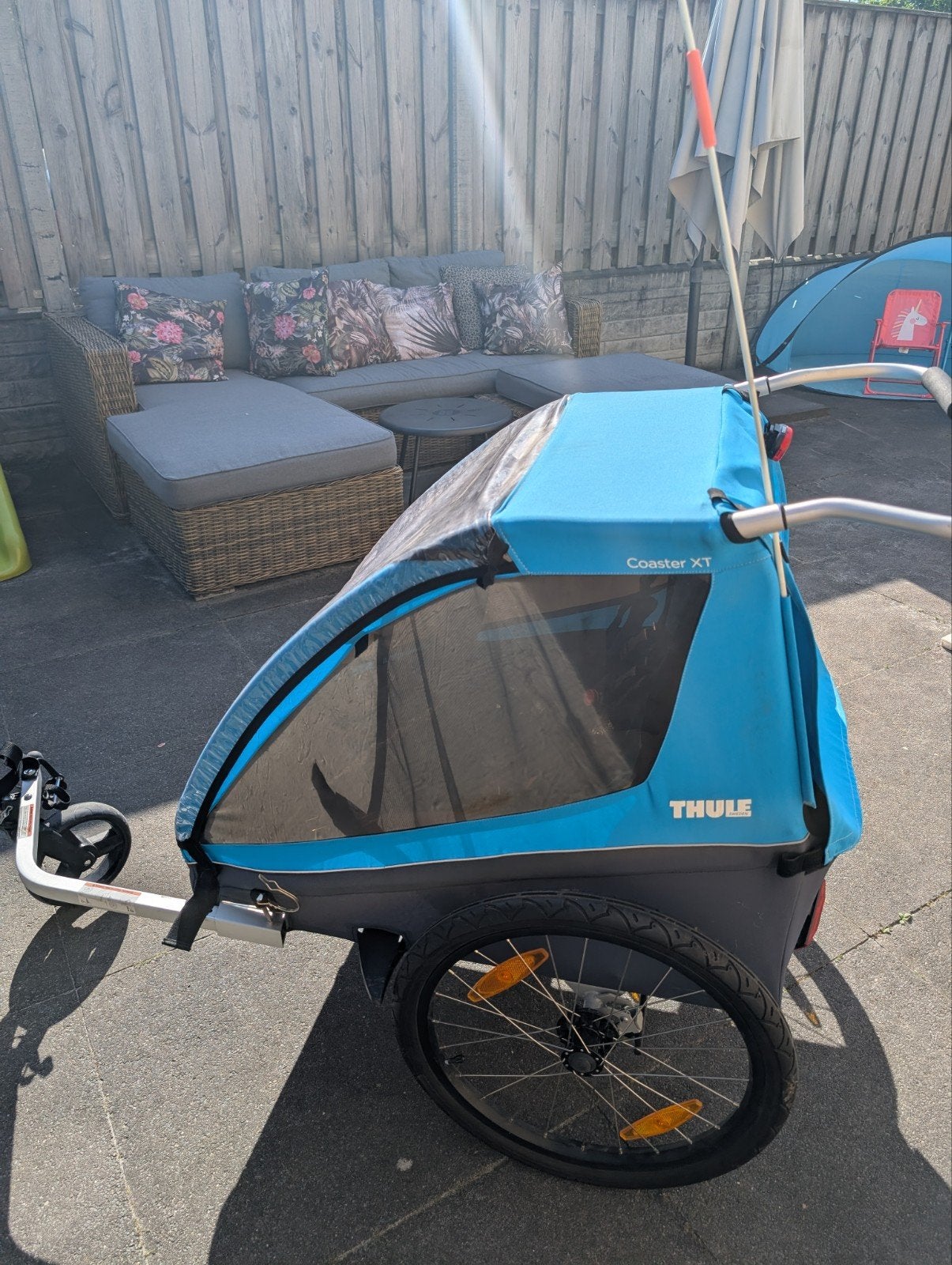 Thule coaster XT fietskar, Fietsen en Brommers, Fietsaccessoires | Aanhangers en Karren, Ophalen, Gebruikt, Kinderkar, 40 tot 60 kg