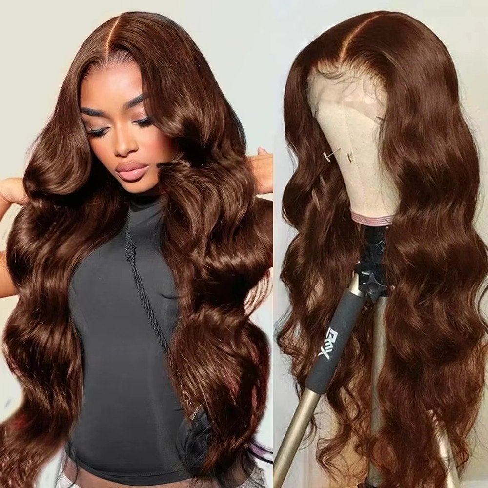 Lange bruine pruik van echt haar - Body Wave, Ophalen of Verzenden, Nieuw, Pruik of Haarverlenging