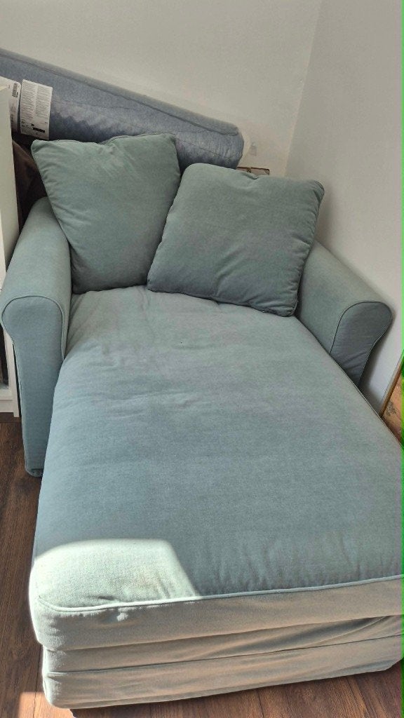 IKEA GRÖNLID chaise longue lichtgroen – met opbergruimte, Ophalen, Gebruikt, Eenpersoons, Minder dan 150 cm