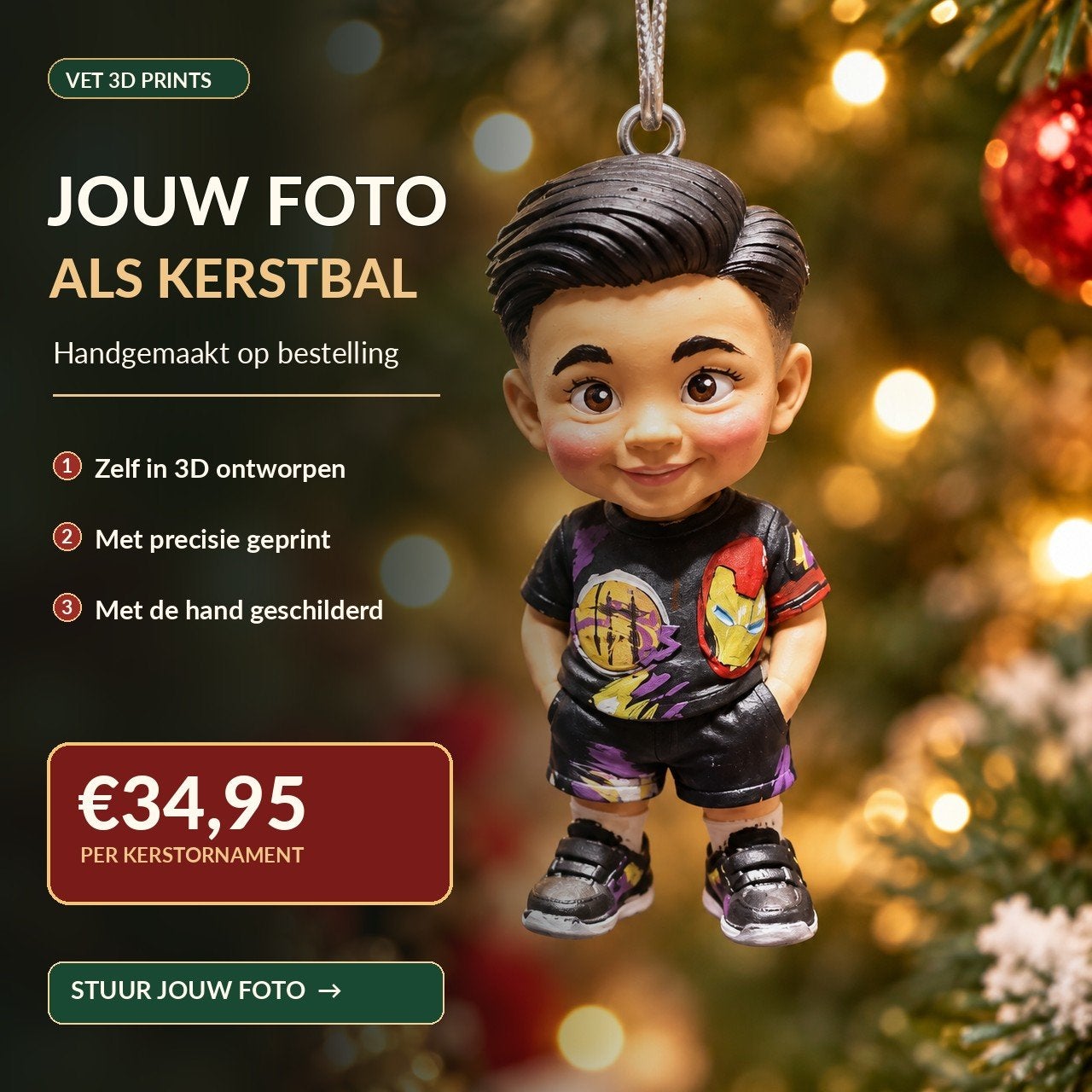 Gepersonaliseerde 3D kerstbal - Jouw foto als kerstbal, Ophalen of Verzenden, Nieuw