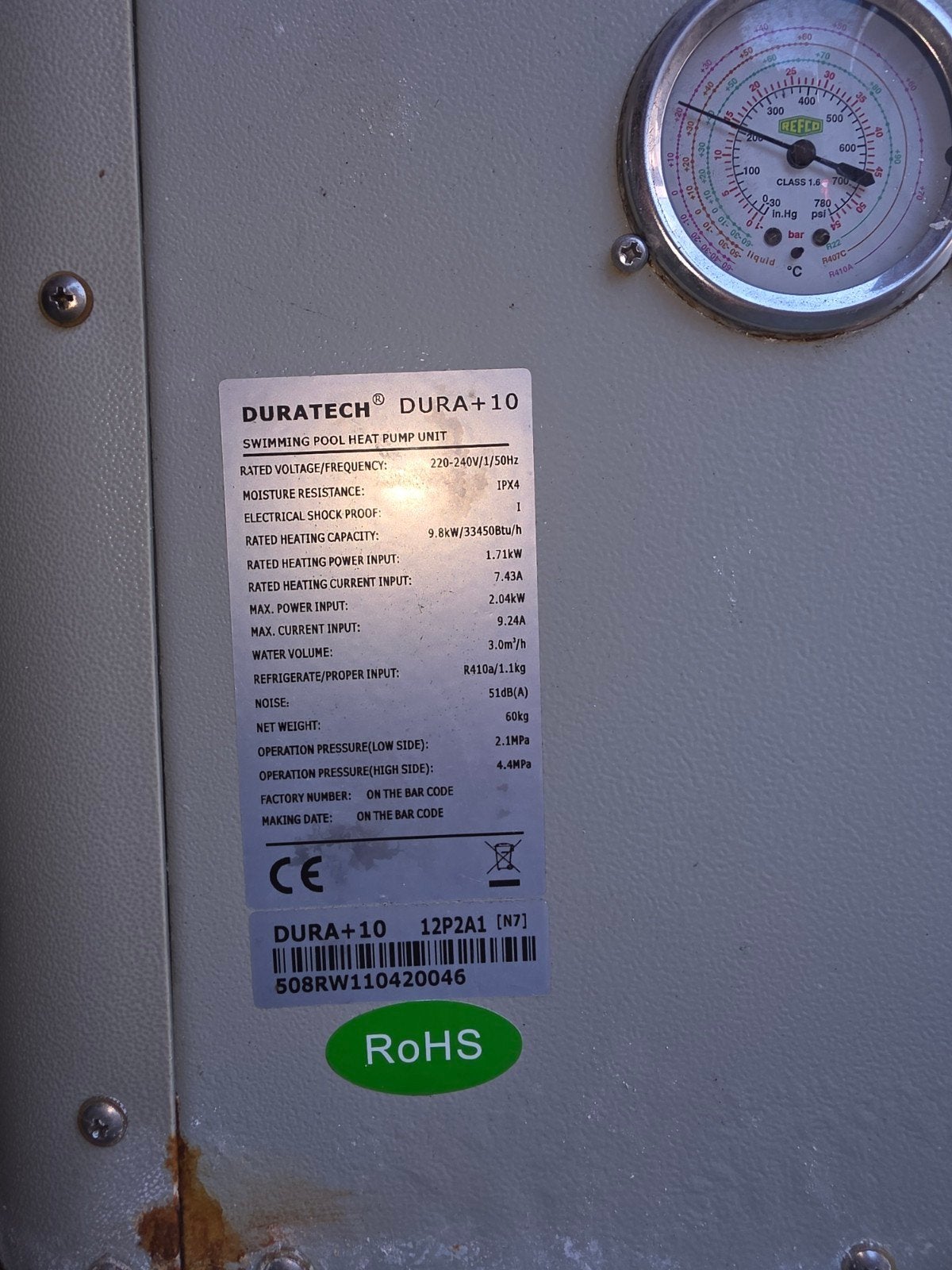 DURATECH DURA+10 Zwembad Warmtepomp - Uitstekende Staat, Ophalen, Gebruikt, Minder dan 80 cm, Overige typen