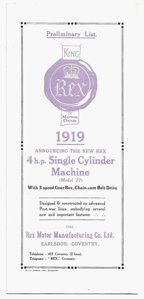 Rex King 1919 motor folder (rx), Verzenden, Overige merken