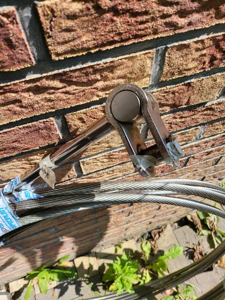 RVS kabel 1x19, 10mm, 12mm, klassieke bronzen wantspanners, Ophalen, Gebruikt, Lijn of Blok