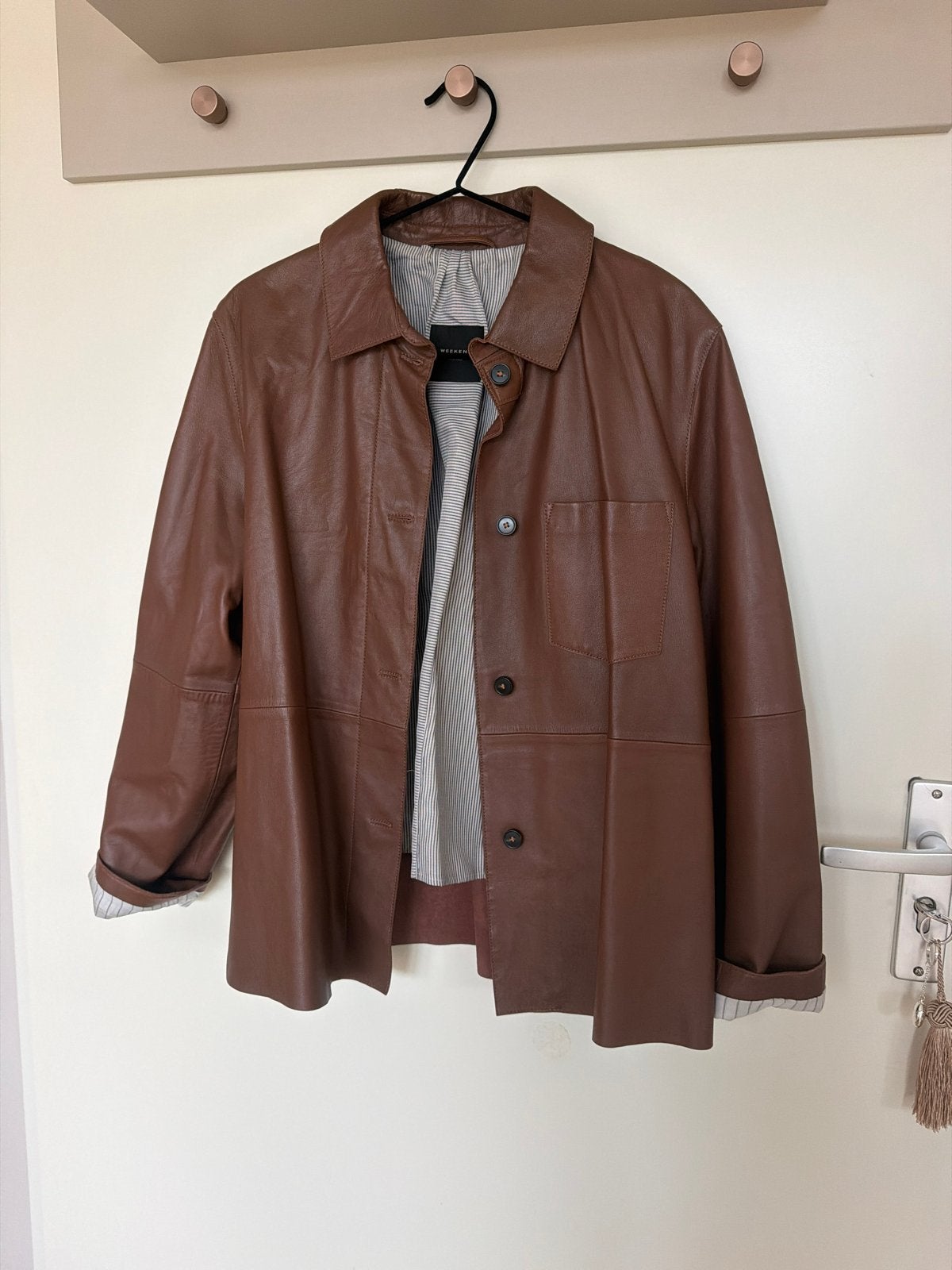 Weekend MaxMara Leren Jas - Bruin - Maat 42, Ophalen of Verzenden, Zo goed als nieuw, Maat 42/44 (L), Bruin