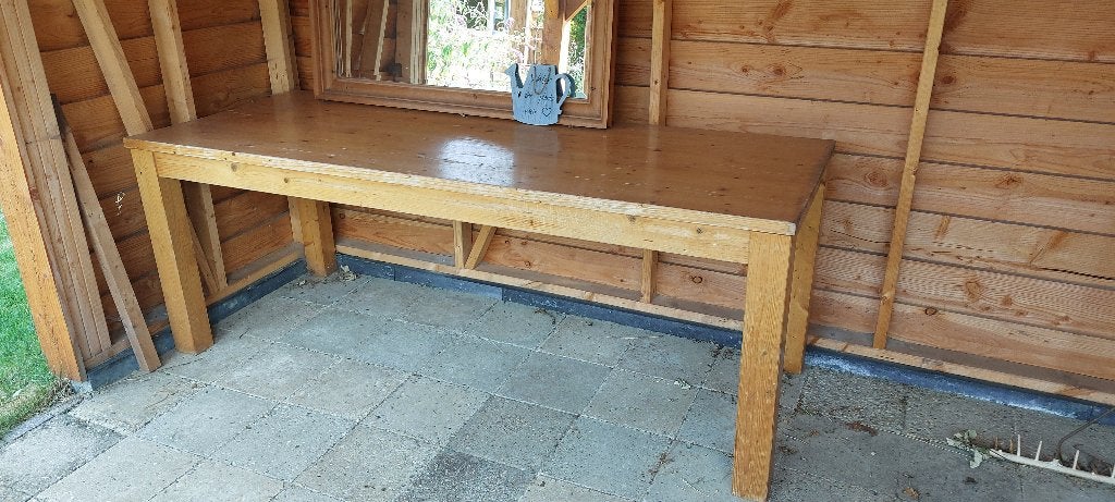 Eettafel massief grenen hout, Ophalen, Gebruikt, 200 cm of meer, 50 tot 100 cm