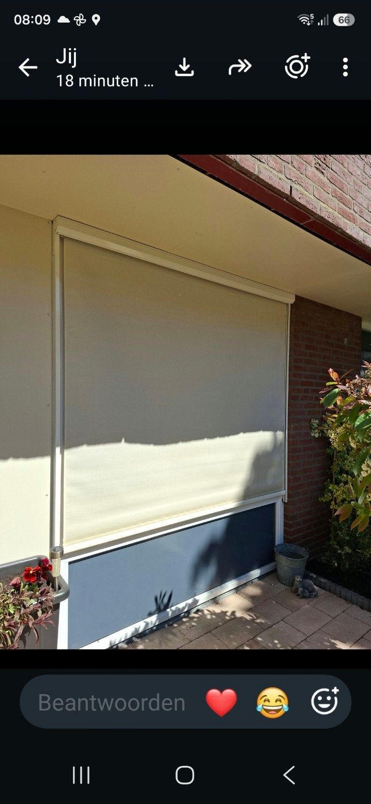 Zonnescreen crème 1.90m breed x 1.75m hoog handbediening, Tuin en Terras, Ophalen, 150 tot 300 cm, Screen, Minder dan 250 cm
