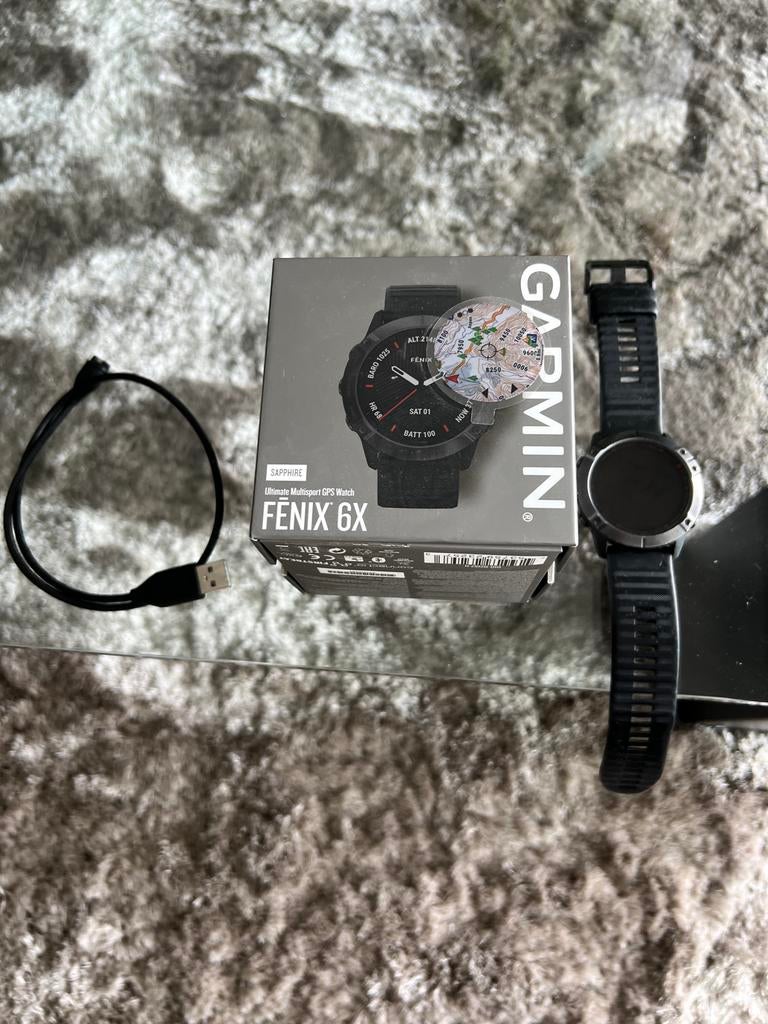 Garmin Fenix 6X Sapphire Multisport GPS Horloge Zwart, Zwart, Ophalen of Verzenden, Zo goed als nieuw, GPS