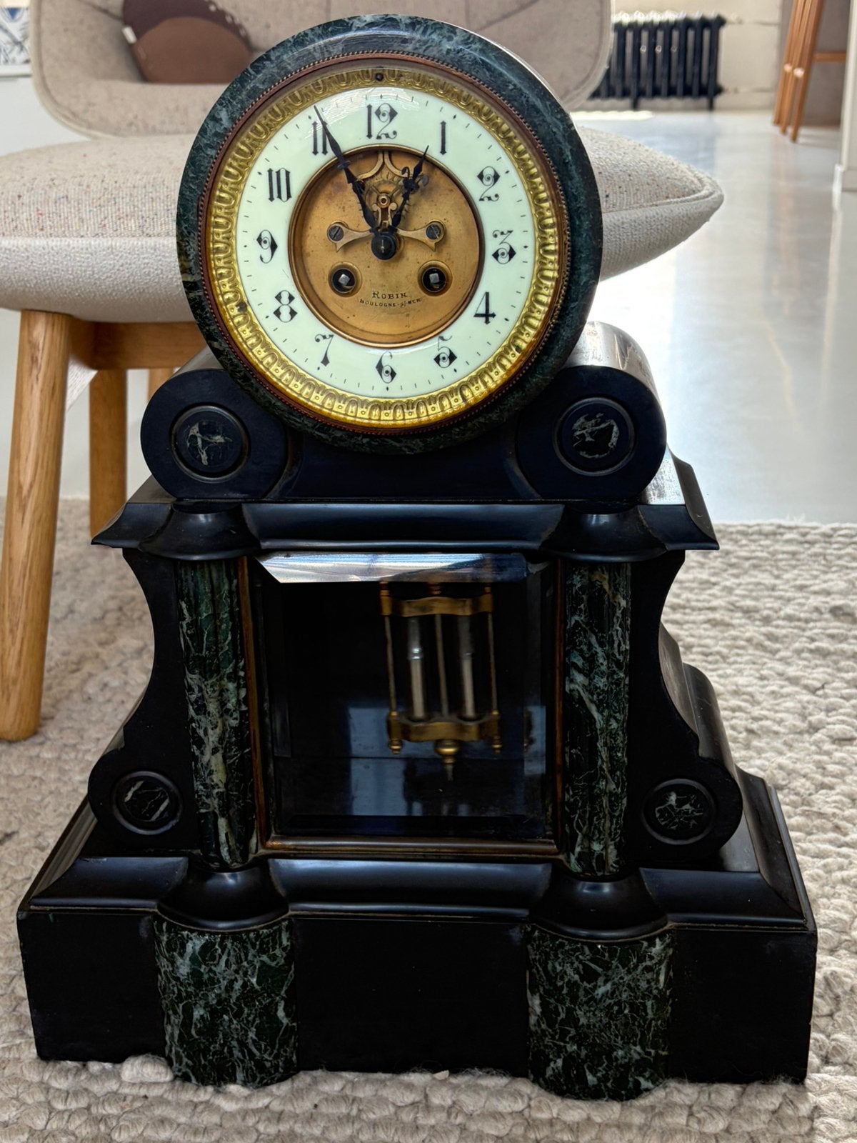 Antique French Bronze and Marble Clock, 1890s, Ophalen of Verzenden