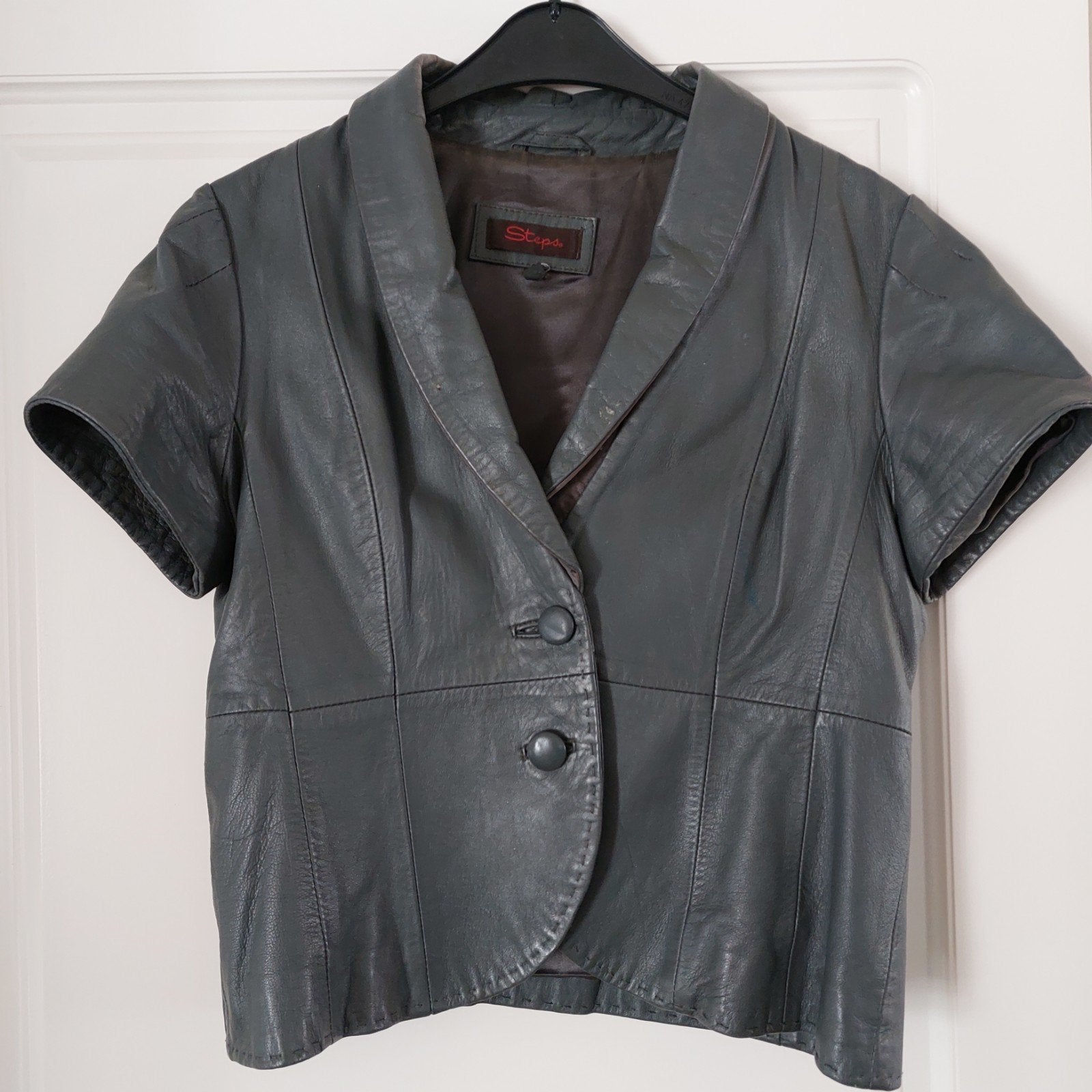 Steps leren kort jasje grijs/blauw maat 44, Kleding | Dames, Ophalen of Verzenden