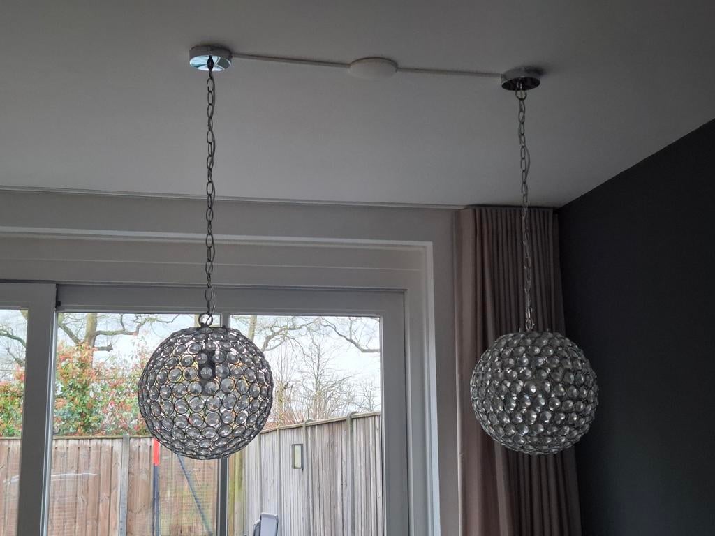 Leuke ronde lampen met cristallen, Huis en Inrichting, Ophalen, Zo goed als nieuw, Glas, 50 tot 75 cm