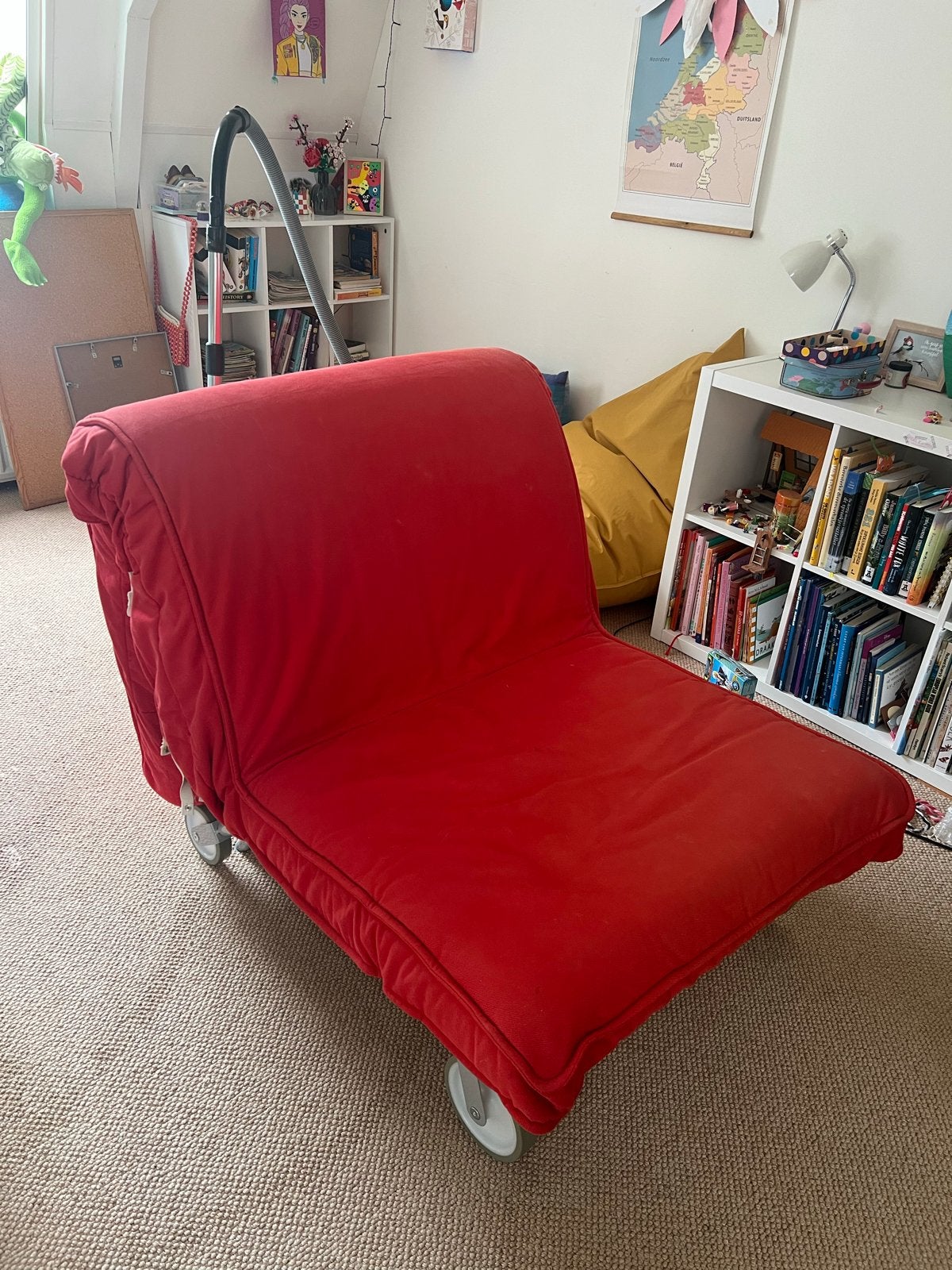 IKEA Lycksele slaapstoel rood - compact en comfortabel, Ophalen, Gebruikt, Eenpersoons, 190 cm of minder