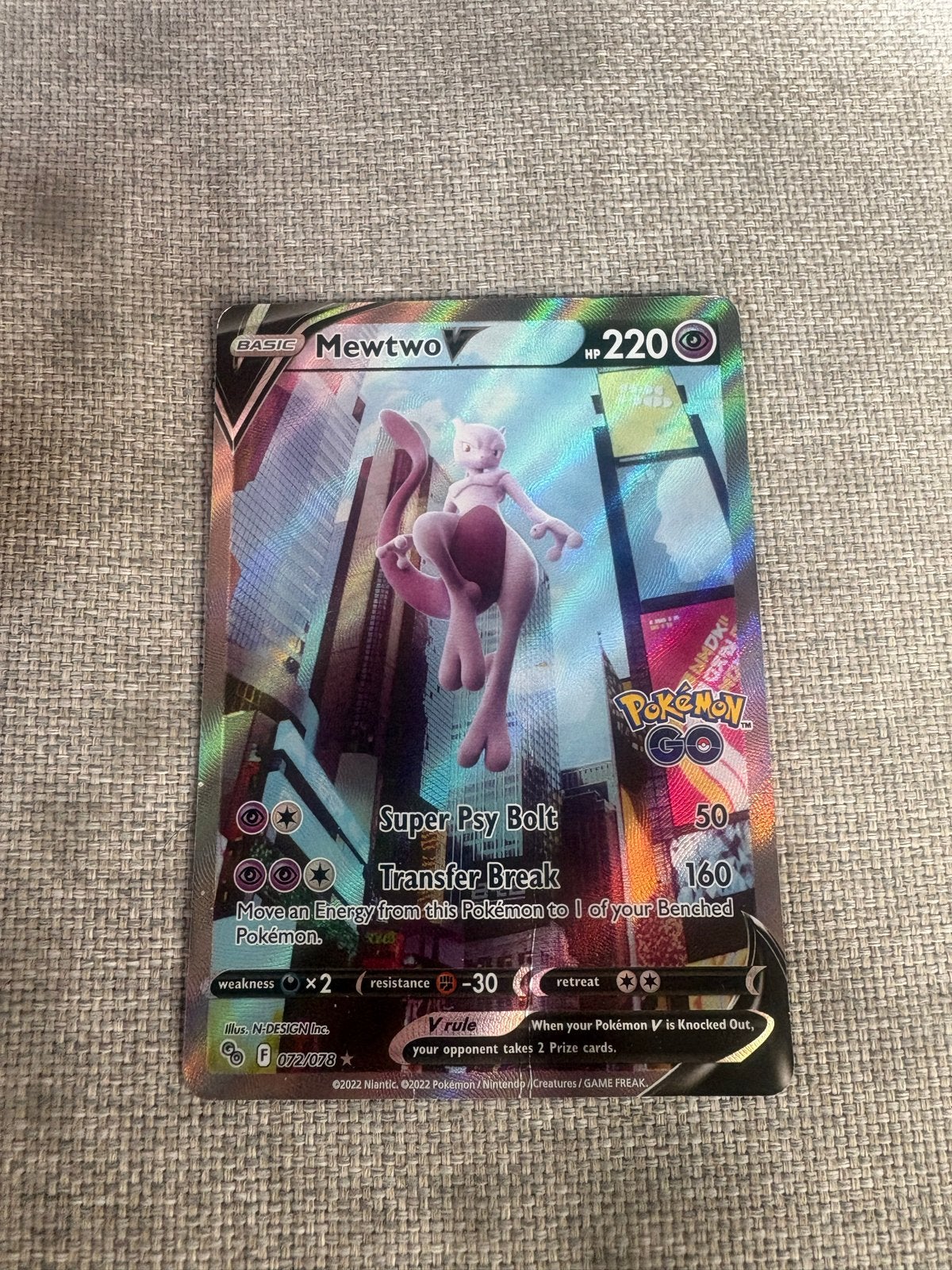 Mewtwo V (072/078) Pokémon GO - Full Art Pokémon Kaart, Ophalen of Verzenden, Zo goed als nieuw, Losse kaart
