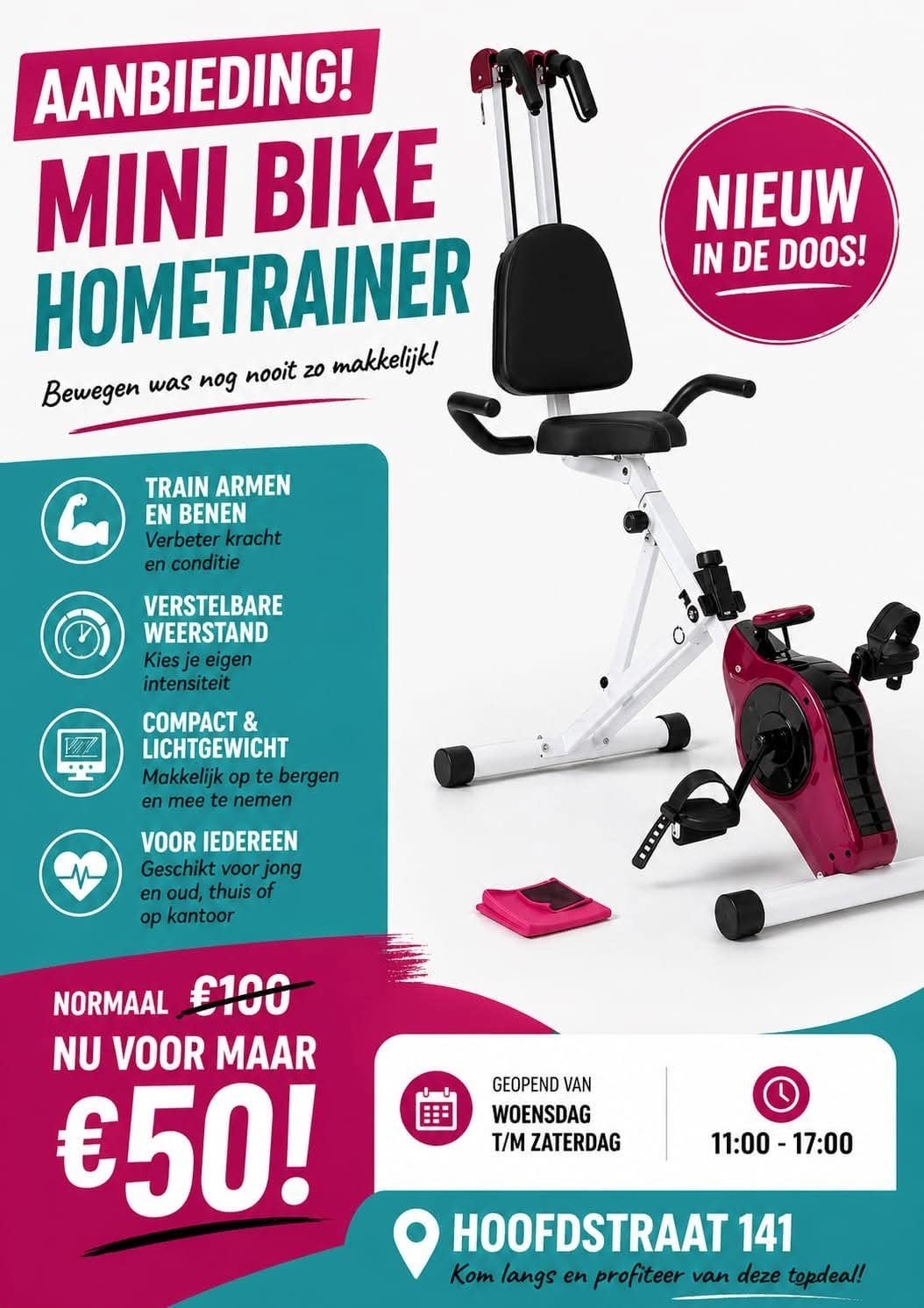Inklapbare Hometrainer - Nieuw in doos!, Sport en Fitness, Fitnessmaterialen, Ophalen, Nieuw, Benen