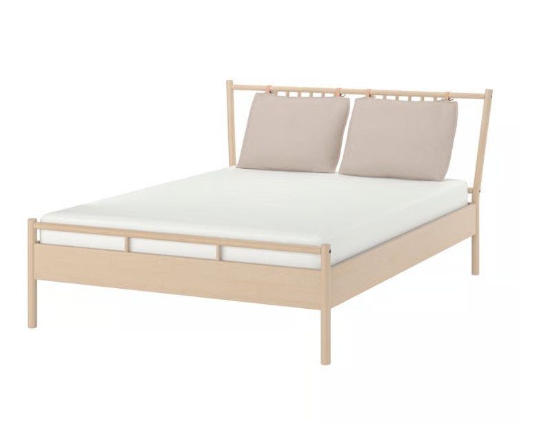 IKEA BJÖRKSNÄS bed 160x200 cm met LURÖY lattenbodem, Huis en Inrichting, Ophalen, Scandinavische ontwerp, Tweepersoons, Zo goed als nieuw