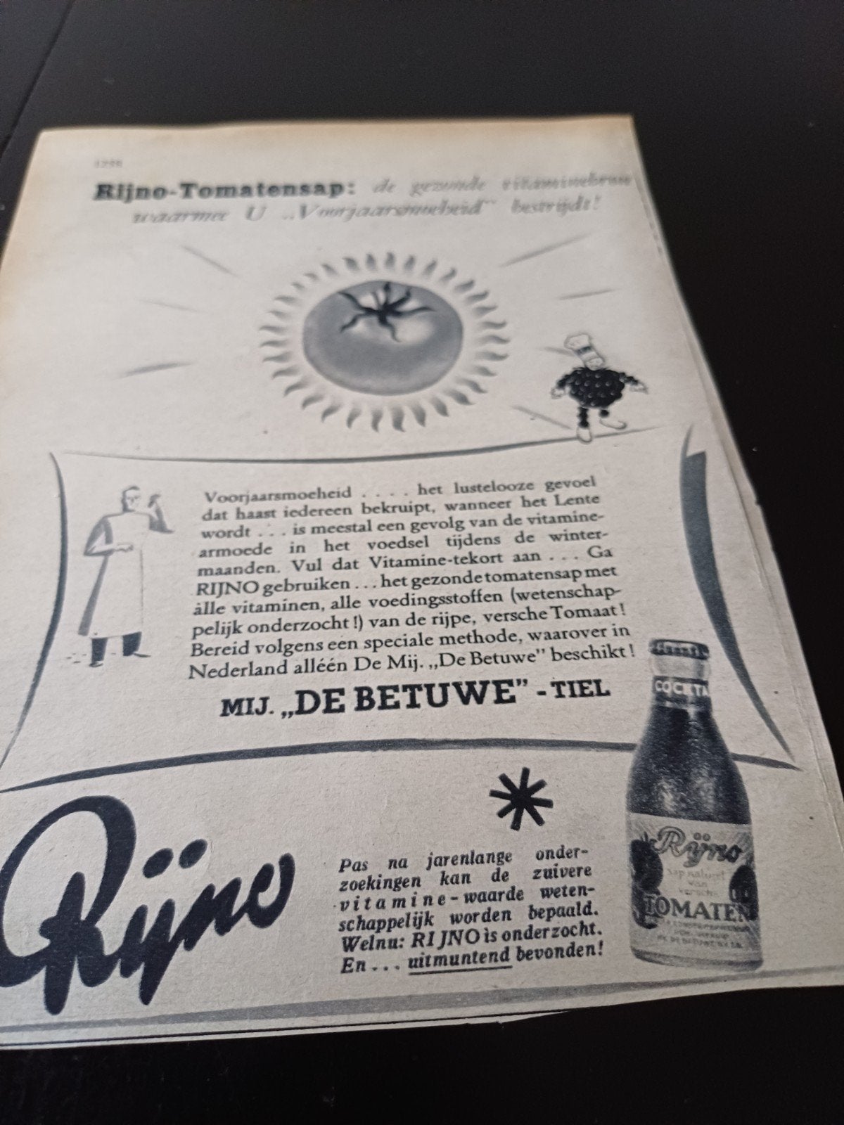 advertentie van de Betuwe Tiel Flipje tomatensap 1939, Ophalen of Verzenden, Zo goed als nieuw, Overige typen