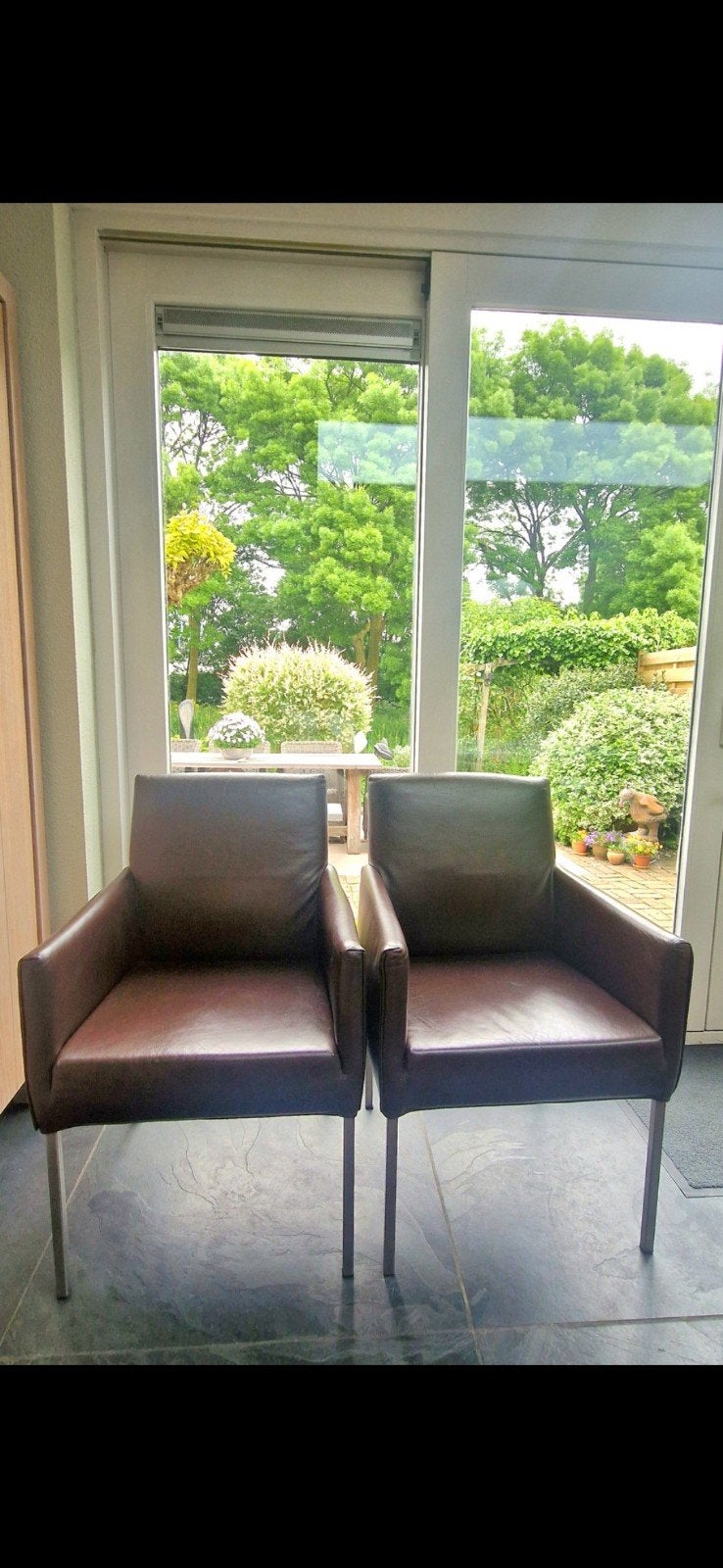 4 mooie bruine lederen fauteuils van Bert Plantagie, Ophalen, Gebruikt, Modern klassiek, 50 tot 75 cm