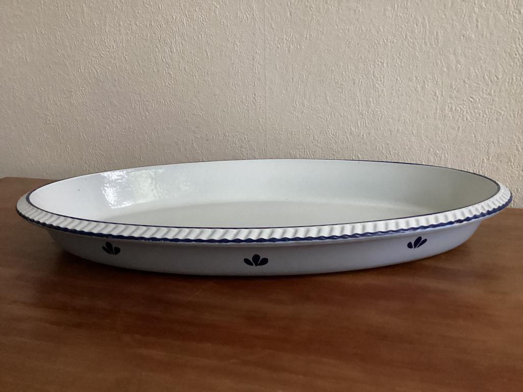 vintage geëmailleerde gietijzeren DRU ovenschaal, Huis en Inrichting, Keuken | Potten en Pannen, Ophalen of Verzenden