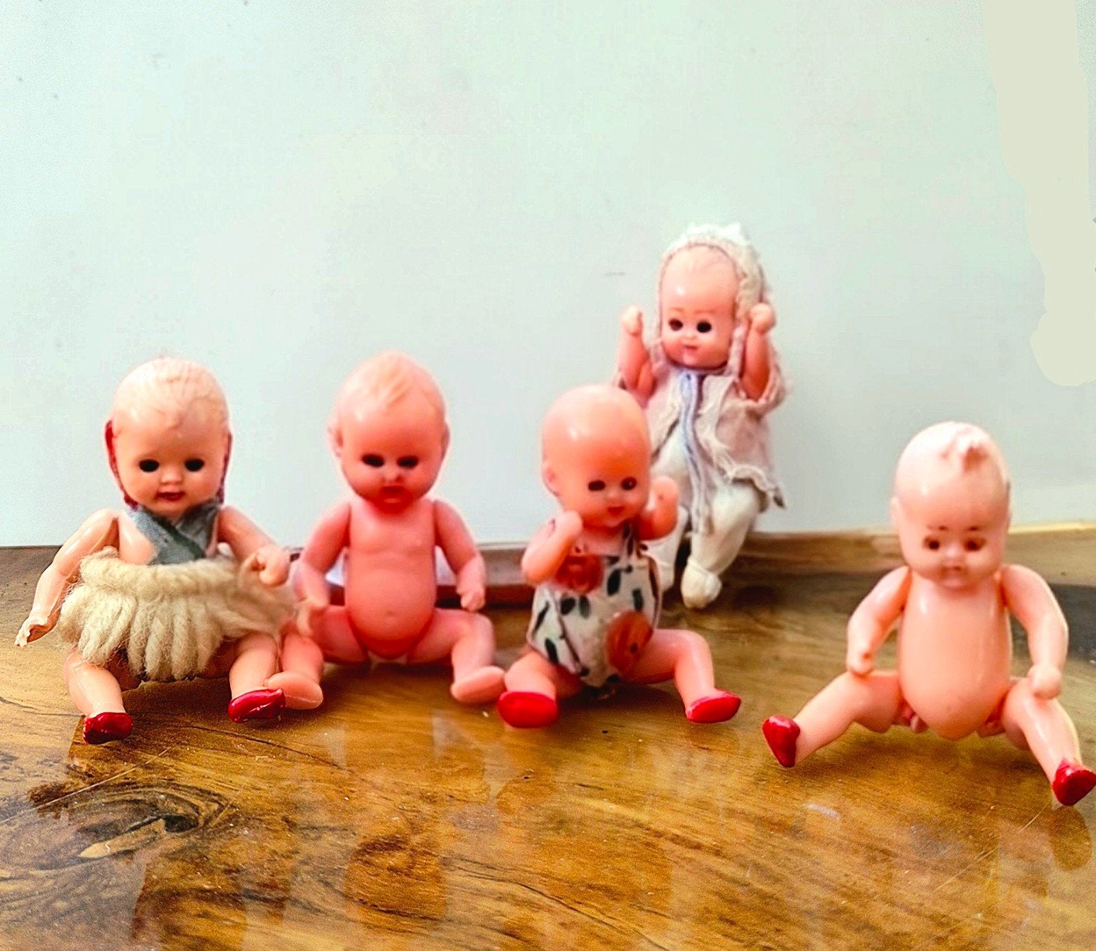 5 celluloid poppenhuis popjes vintage antiek Italië 50s, Ophalen of Verzenden, Gebruikt, Popje