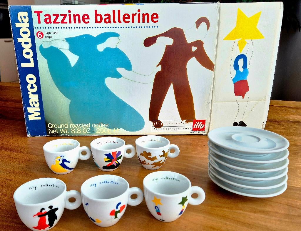 Illy collection Marco Lodola Tazzine Balarine espresso, Ophalen of Verzenden, Nieuw, Porselein, Kop en/of schotel