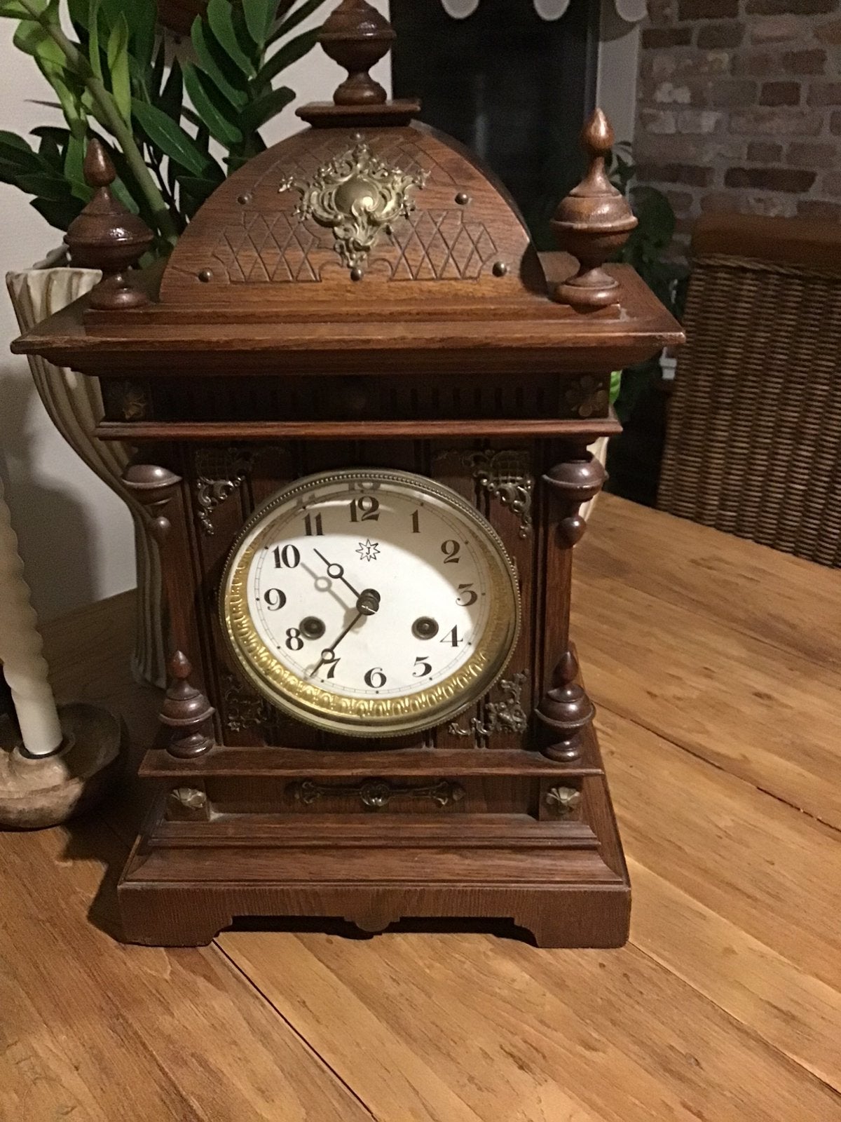 Antieke tafelklok eiken, Antiek en Kunst, Ophalen