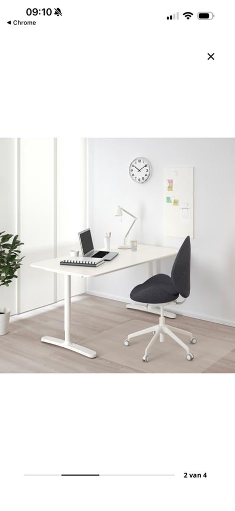 IKEA BEKANT bureau, wit, 160x80, Huis en Inrichting, Bureaus, Ophalen, Spaanplaat of MDF, In hoogte verstelbaar, Zo goed als nieuw