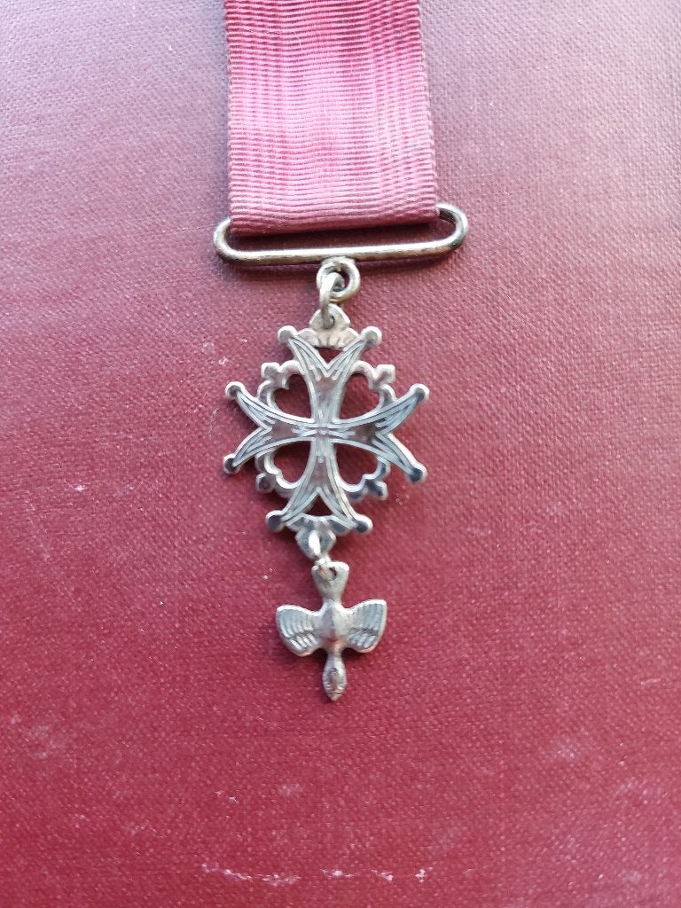 Antiek zilveren hugenotenkruis & chatelaine, Ophalen of Verzenden