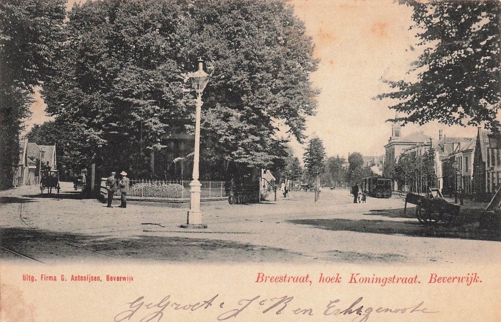 JP1101 Beverwijk Breestraat Stoomtram 1902, Verzamelen, Ophalen of Verzenden, Voor 1920, Gelopen, Noord-Holland