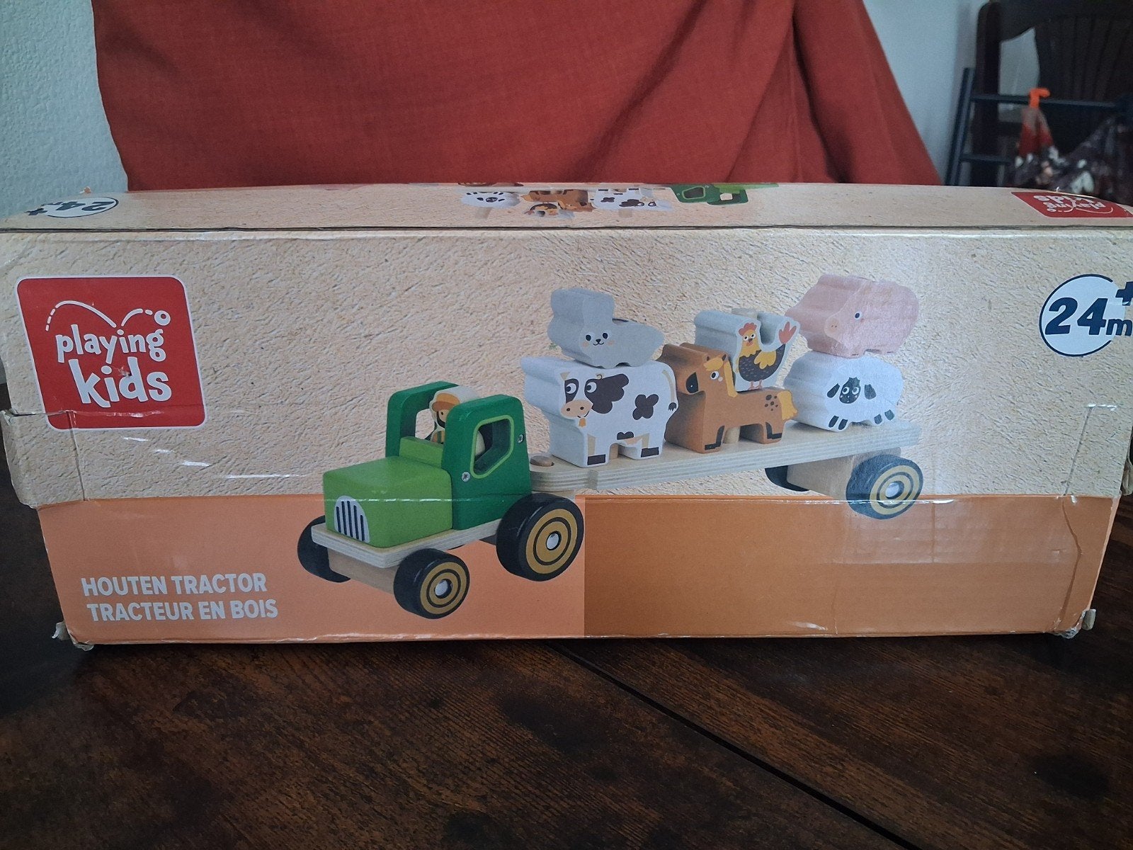 houten tractor met aanhanger, Ophalen of Verzenden, Zo goed als nieuw, Duw- of Trekspeelgoed