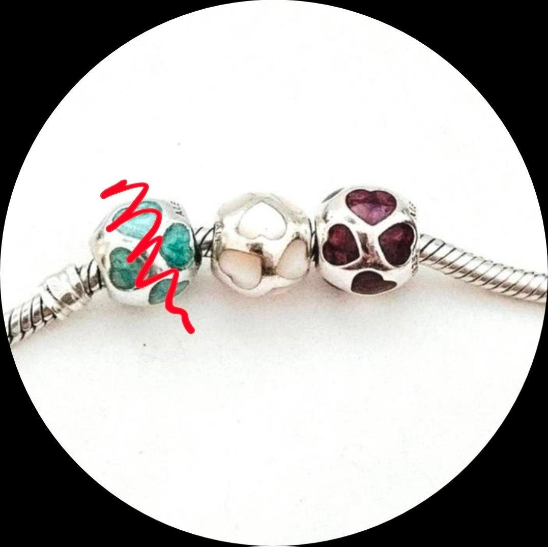 Pandora parelmoer Harten 790398 / wit, paars, Sieraden, Tassen en Uiterlijk, Bedels, Pandora, Ophalen of Verzenden, Zo goed als nieuw