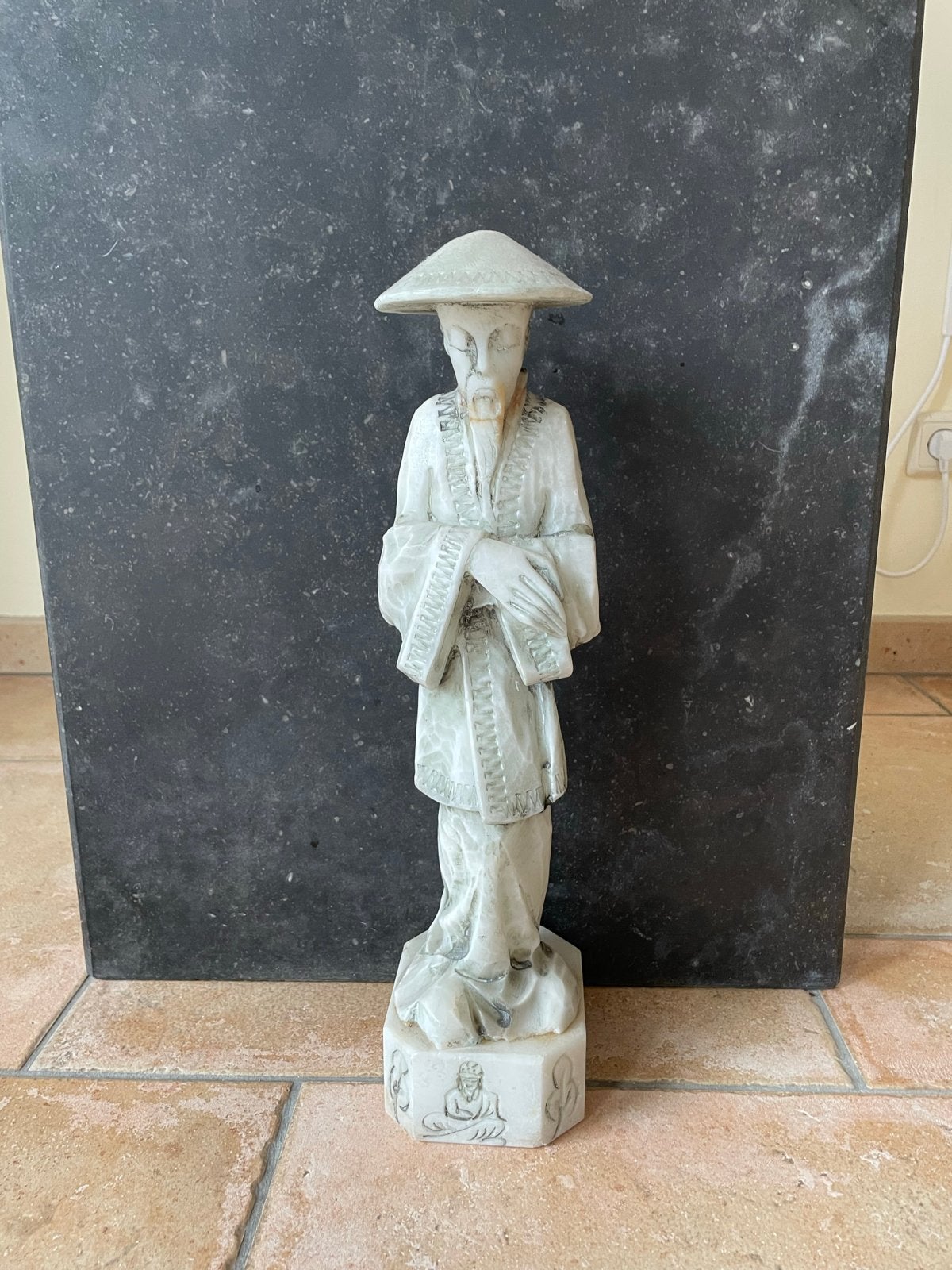 Albasten beeld van Chinees figuur - 50 cm, Steen of Keramiek, Beeld, Azië, Man