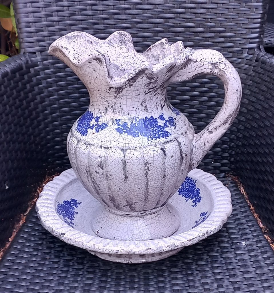 Wit blauwe tuin lampetkan en schaal, Tuin en Terras, Tuinvazen, Ophalen of Verzenden, Nieuw
