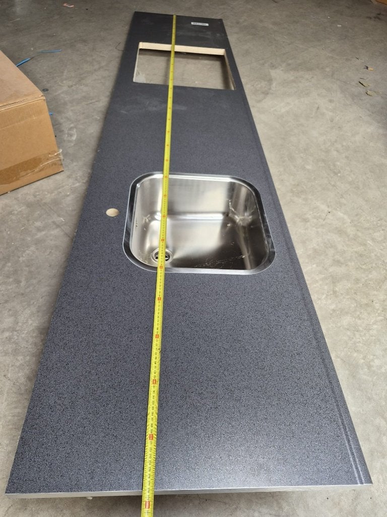 Antraciet aanrechtblad met spoelbak en kookplaatuitsparing, Ophalen, Nieuw, 200 cm of meer, Minder dan 100 cm