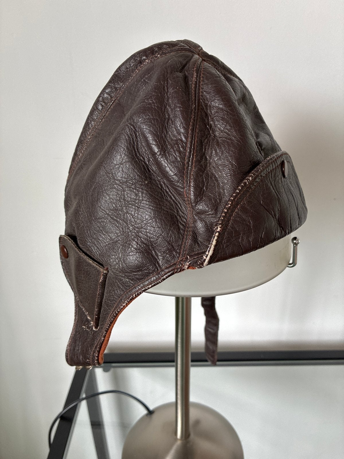 Vintage Leren Vliegeniersmuts - Bruin, Ophalen of Verzenden, Gedragen, One size fits all, Pet