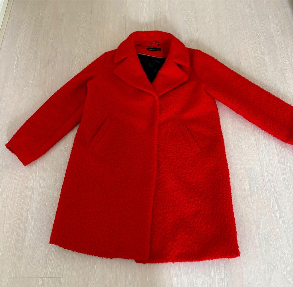 Expresso Bouclé Mantel - Rode Jas Maat 44, Kleding | Dames, Jassen | Winter, Ophalen of Verzenden, Zo goed als nieuw, Maat 42/44 (L)