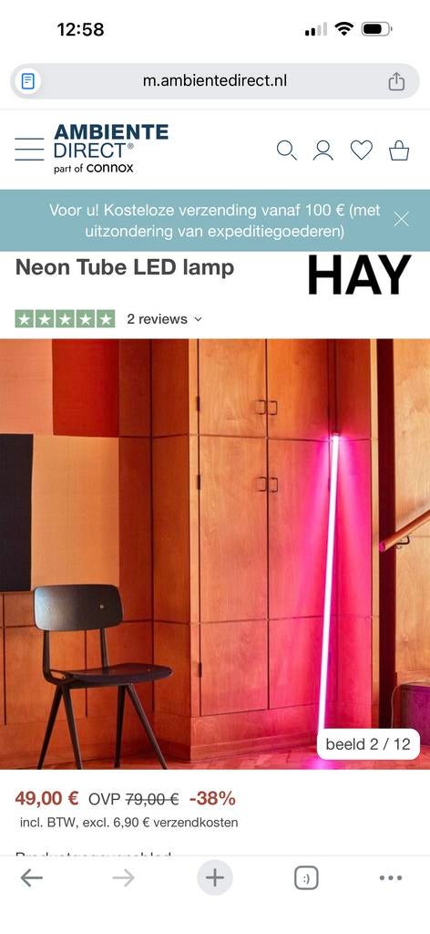 HAY Neon Tube LED lamp - Roze, Huis en Inrichting, Lampen | Overige, Zo goed als nieuw, Ophalen of Verzenden