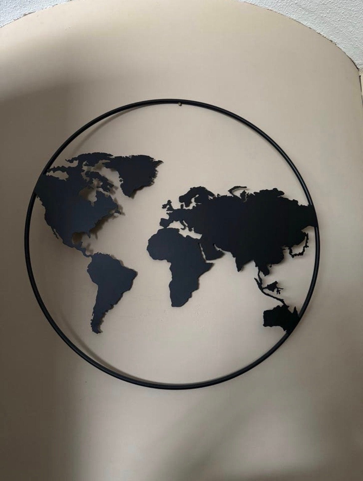Metalen Wereldkaart Wanddecoratie - Zwart, Ophalen, Zwart, Zo goed als nieuw, Metaal