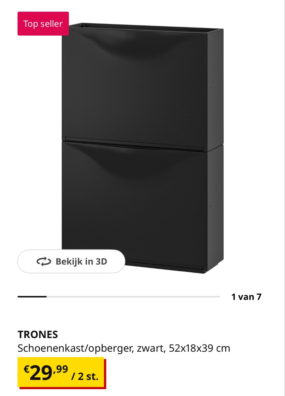 Ikea Trones schoenenkast/opberger - Zwart (met klein krasje), Huis en Inrichting, Kasten | Schoenenkasten, Ophalen of Verzenden