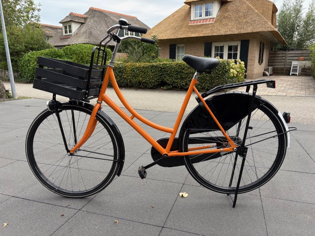 Nette oranje omafiets met voordrager en krat, Terugtraprem, Ophalen, Overige merken, 53 tot 56 cm
