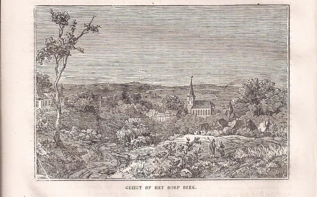Beek Gezicht op het dorp Beek Houtgravure 1841, Antiek en Kunst, Kunst | Etsen en Gravures, Ophalen of Verzenden, Landschap, Gravure