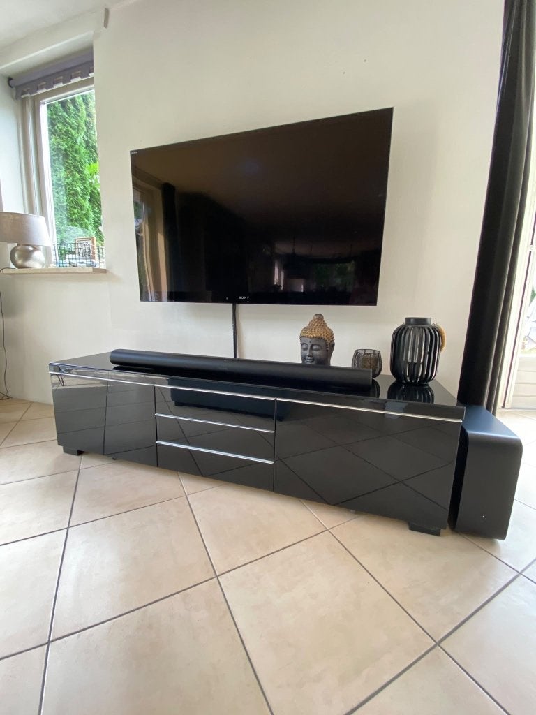 TV meubel zwart, Ophalen, 150 tot 200 cm, Zo goed als nieuw, Minder dan 100 cm