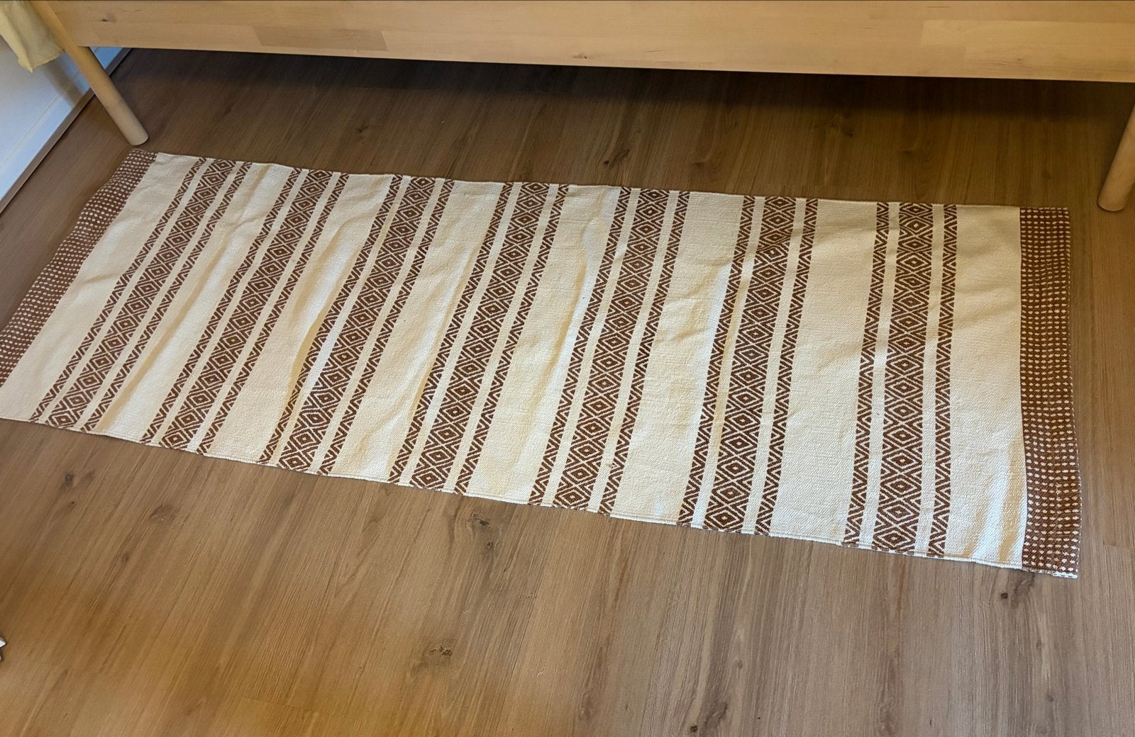 Crème/bruin gestreepte vloerloper loper - Zo goed als nieuw, Zo goed als nieuw, Crème, 150 tot 200 cm, Rechthoekig