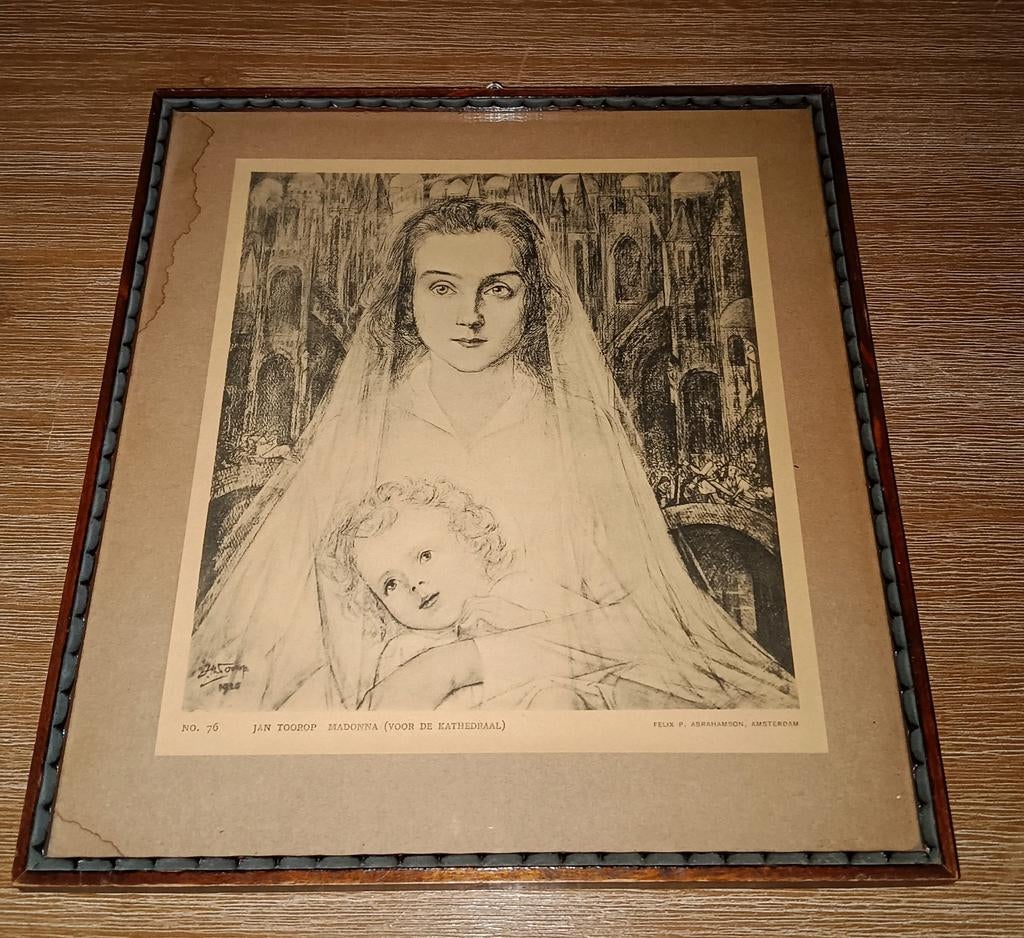 Jan Toorop - Madonna (Voor de Kathedraal) - Grafiek, Religie, Ophalen of Verzenden, Ingelijst, Lithografie