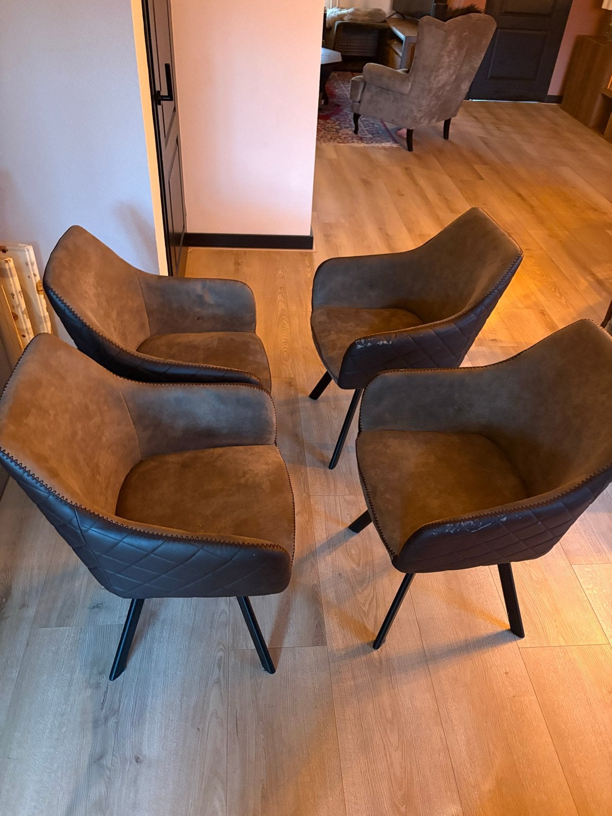 Set van 4 bruine eetkamerstoelen, Ophalen, Gebruikt, Bruin, Vier