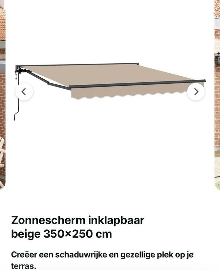 Zonnescherm beige 350x250 elektrisch, Ophalen, Elektrisch, Zo goed als nieuw, 150 tot 300 cm